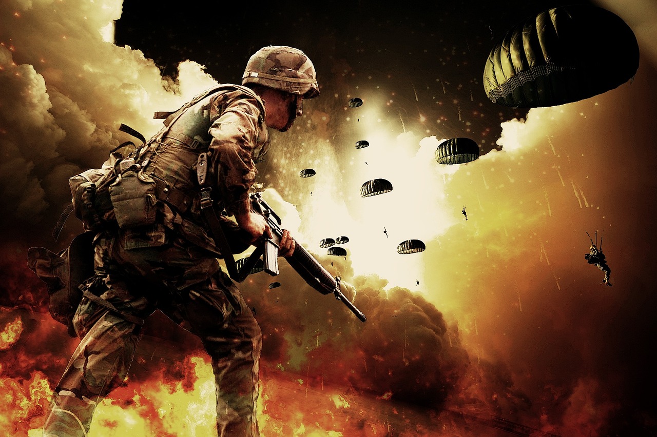 war, soldiers, parachutes, paratroopers, warrior, military, army, firearms, explosion, fire, weapons, warfare, war, war, war, war, war, army, army